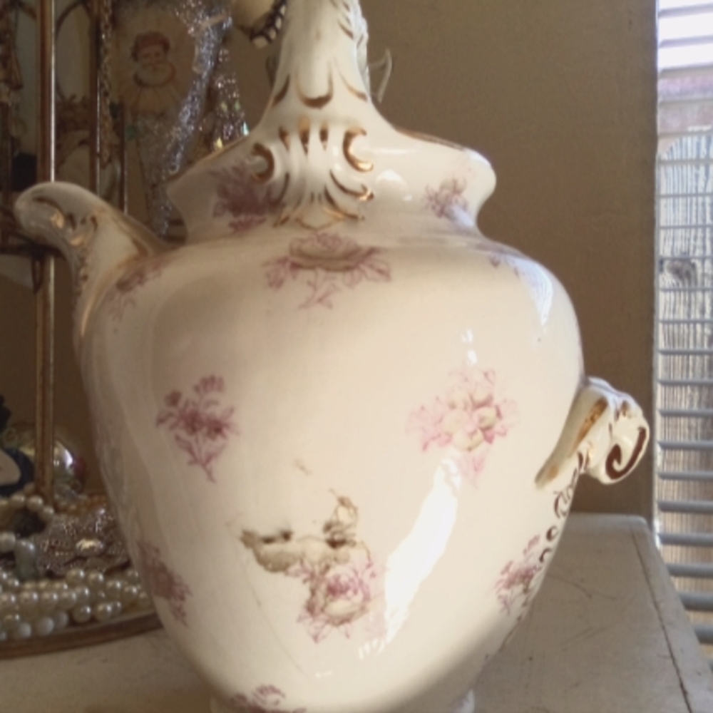 Ironstone English O.B. China Pitcher Top Handle Pink Roses